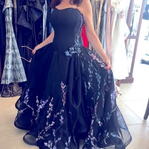 Custom couture navy organza gown
